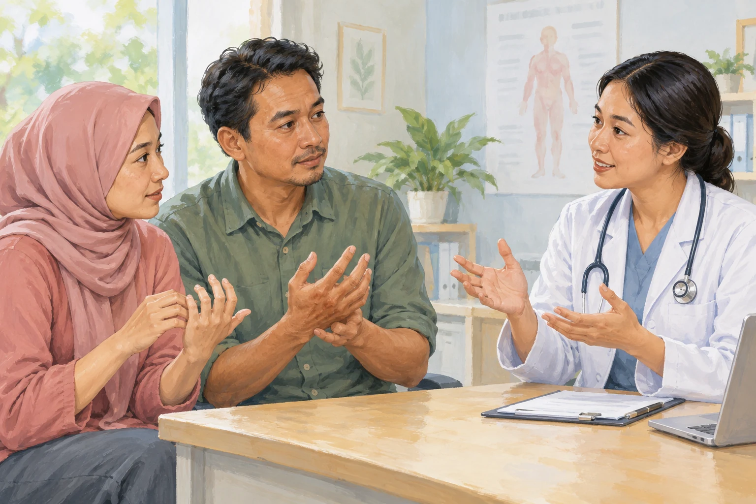 Ilustrasi keluarga berkonsultasi mengenai keluhan gatal yang berulang