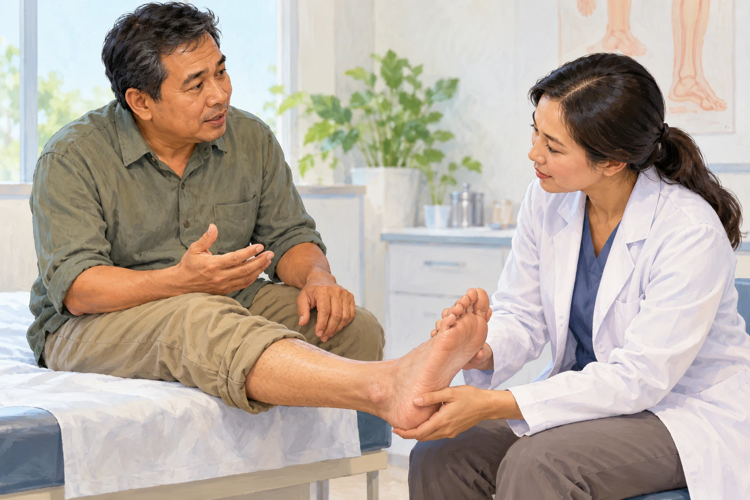 Ilustrasi pemeriksaan kaki pada pasien diabetes
