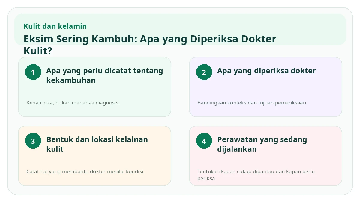 Ringkasan visual Eksim Sering Kambuh: Apa yang Diperiksa Dokter Kulit?