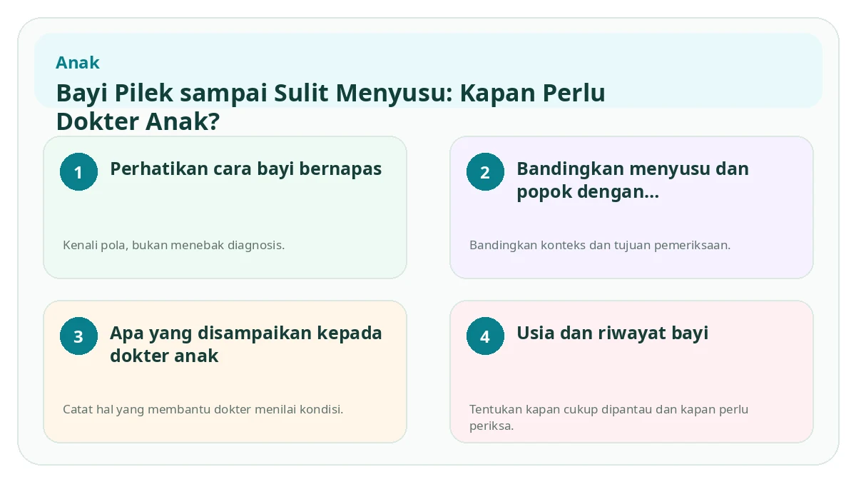 Ringkasan visual Bayi Pilek sampai Sulit Menyusu: Kapan Perlu Dokter Anak?